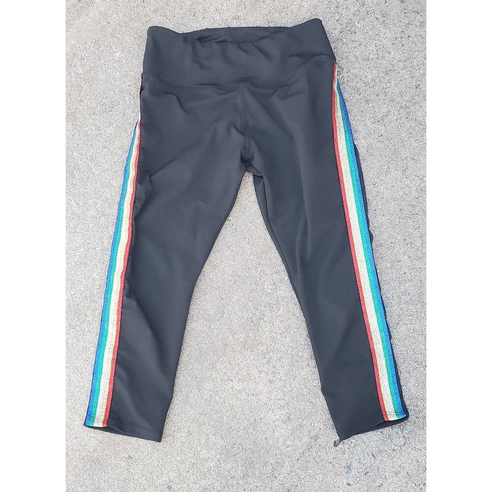 New York & Company rainbow glitter stripe high waist capri pants black large